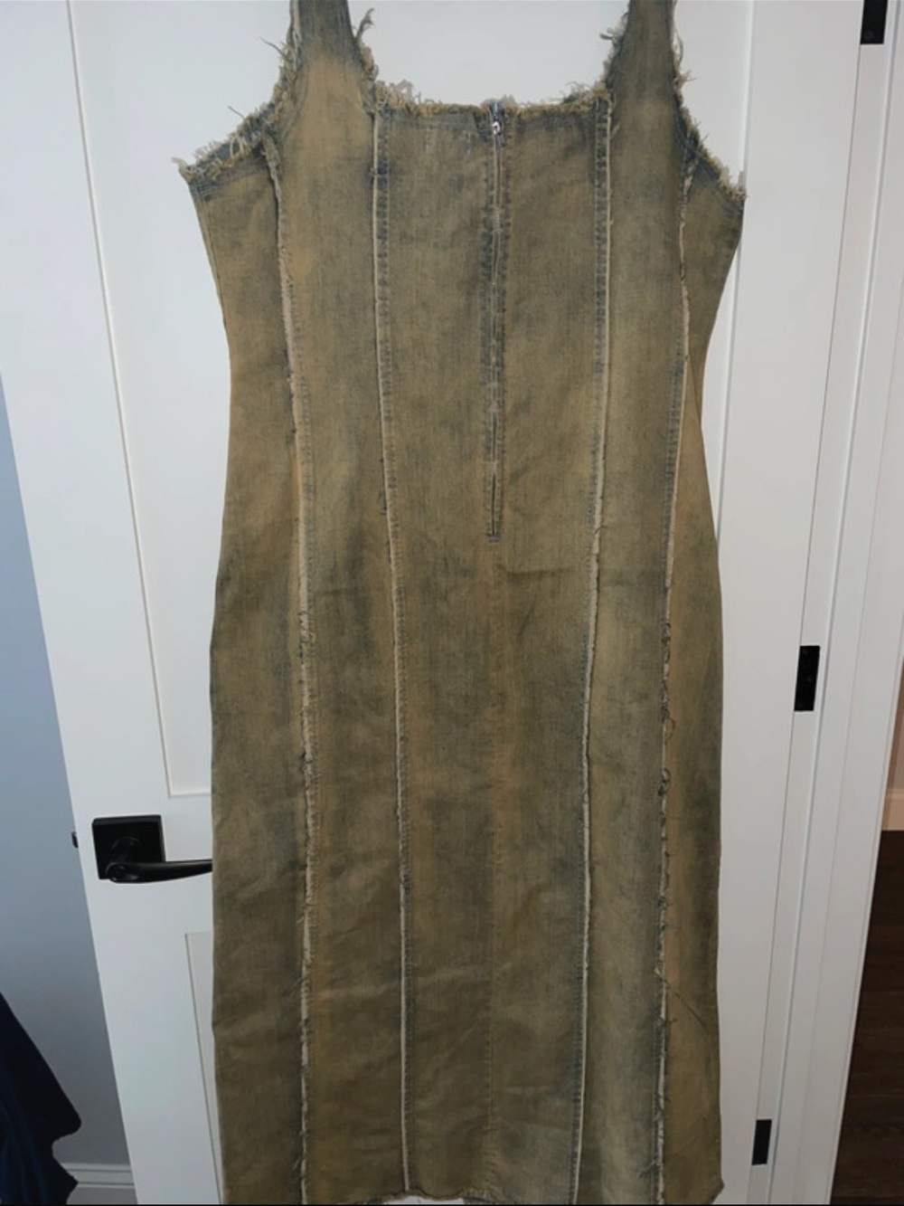 Frayed Edge Brown Denim Midi Dress